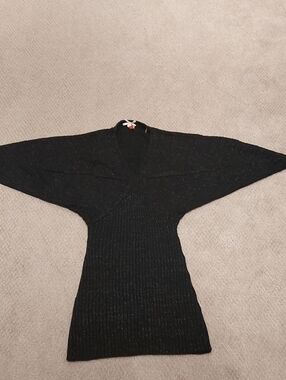 Derek Heart Black Ribbed V‑Neck Sweater Dress with Dolman Sleeves